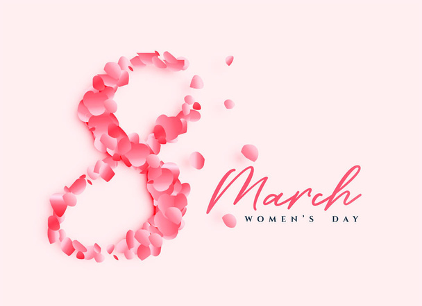 beautiful women's day poster design with number 8 written with rose petals - Vector, Image