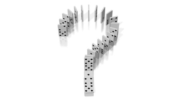 3D-domino-effect animatie - vraagteken concept - vallende witte tegels met zwarte stippen. - Video