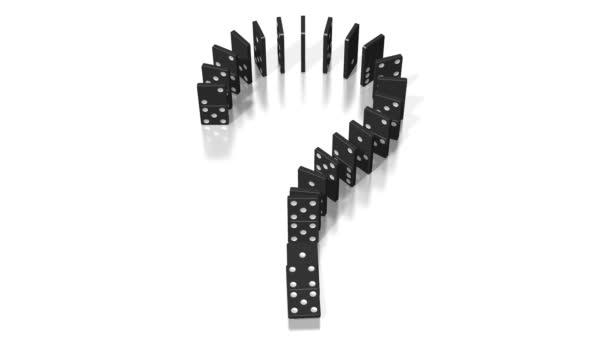 3D domino-effect animatie - vraagteken concept - vallende black tegels met zwarte stippen.  - Video