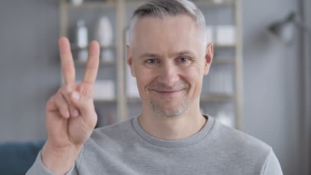 Victory Sign by Positive Gray Hair Man - Footage, Video