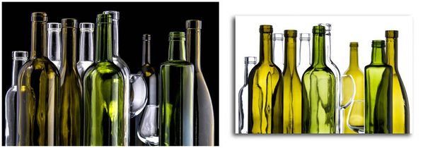 empty bottles on black background in the frame - Photo, Image