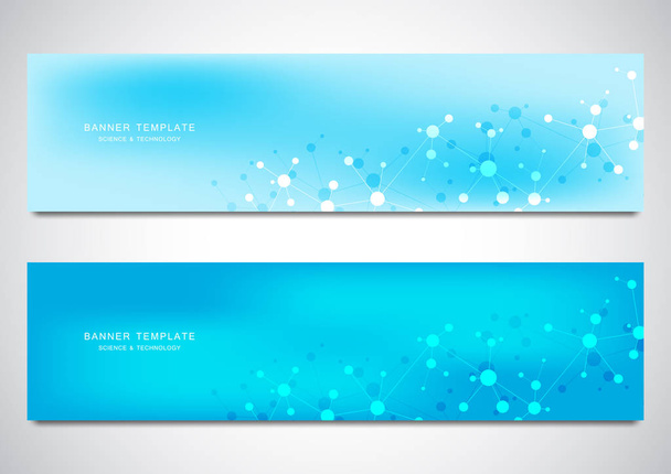 Banners and headers for site with molecules background and neural network. Genetic engineering or laboratory research. Abstract geometric texture for medical, science and technology design. - Vector, Image