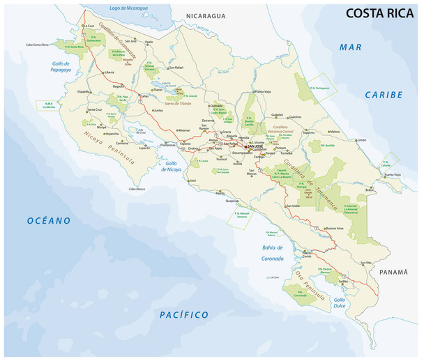 costa rica road and nationalpark vector map - Vector, Image