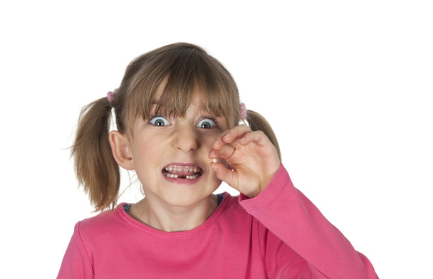 young girl with fallen out baby tooth - Photo, Image