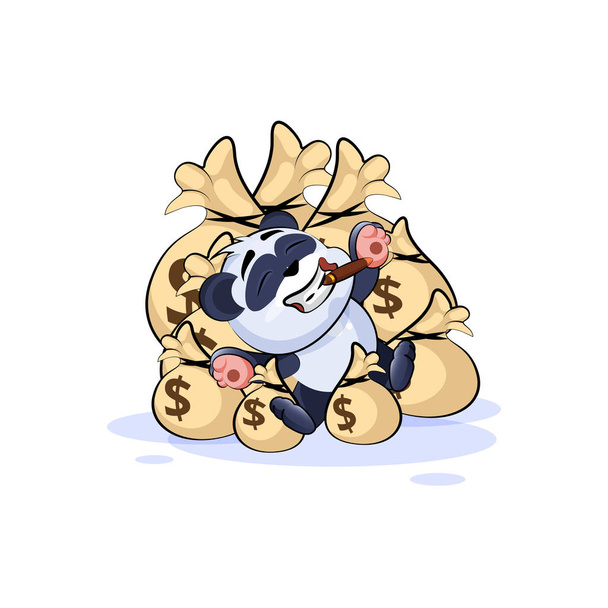 panda bear lies on bags of money and celebrates - Vector, Image