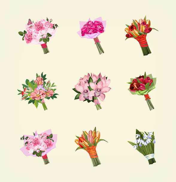 set of many bouquets of flowers - Vetor, Imagem