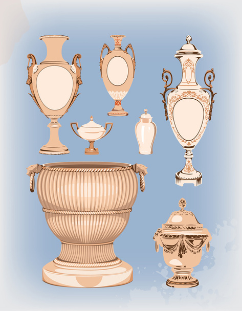 collection of decorative ceramic vases - Vektör, Görsel