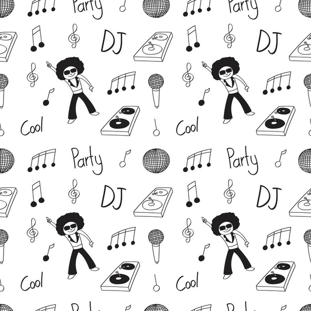 nahtlose Disco mit DJ-Doodle in Pose - Vektor, Bild