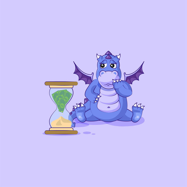 dragão adesivo emoticon senta-se em ampulheta
 - Vetor, Imagem
