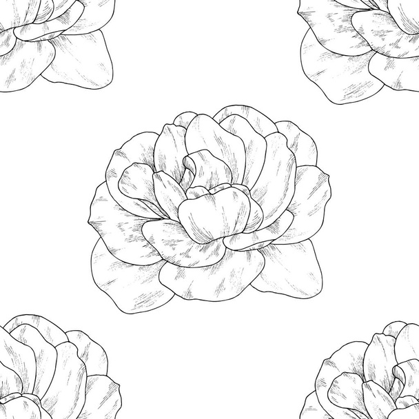Seamless pattern. Plant in blossom, branch with flower ink sketch. Template for a business card, banner, poster, notebook, invitation, color book - Vettoriali, immagini