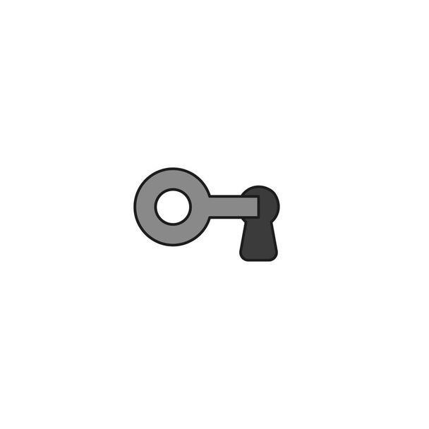Vector illustratie pictogram concept van de sleutel in het sleutelgat, vergrendelen of ontgrendelen. Gekleurde en zwarte lijnen. - Vector, afbeelding