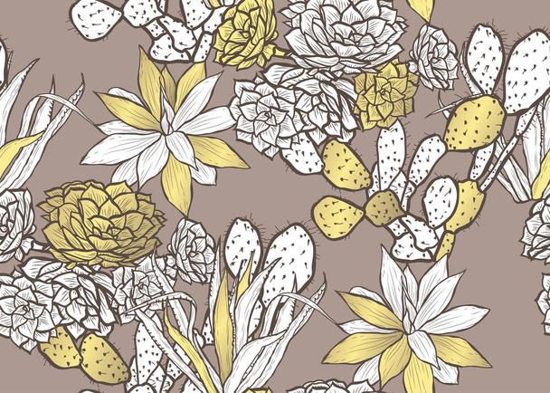 Elegant seamless pattern with succulent plants, design elements. Floral  pattern for invitations, cards, print, gift wrap, manufacturing, textile, fabric, wallpapers. Succulents - Vektör, Görsel