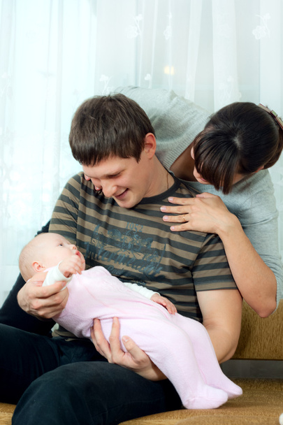 Happy family - mother, father and baby - Fotoğraf, Görsel