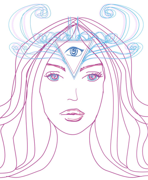 Mulher com terceiro olho, sentidos sobrenaturais psíquicos - Vetor, Imagem
