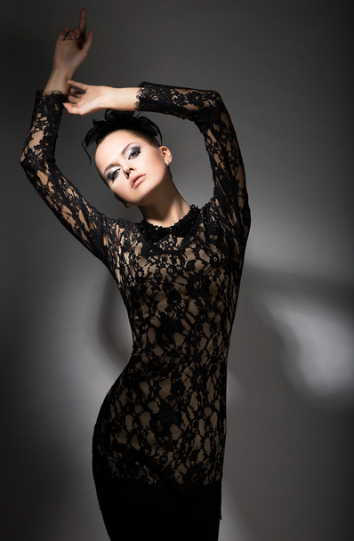 Gracefulness. Enticing Classy Woman in Black dress in Reverie. Felicity - Fotoğraf, Görsel