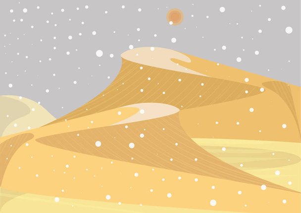 Chute de neige dans le désert. Illustration d'un événement inhabituel et rare. Dune de sable couverte de neige
 - Vecteur, image