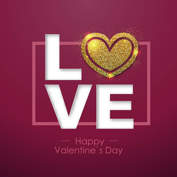 Happy valentines day background with love heart. Typgraphy greeting card design - Vettoriali, immagini