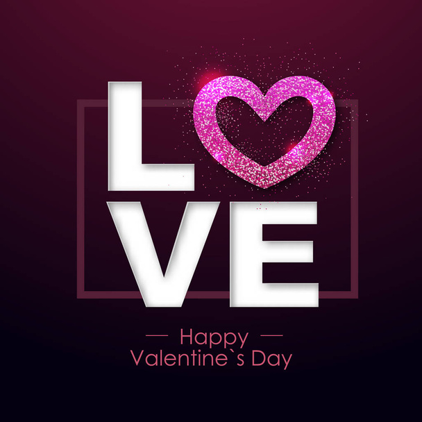 Happy valentines day background with love heart. Typgraphy greeting card design - Vetor, Imagem