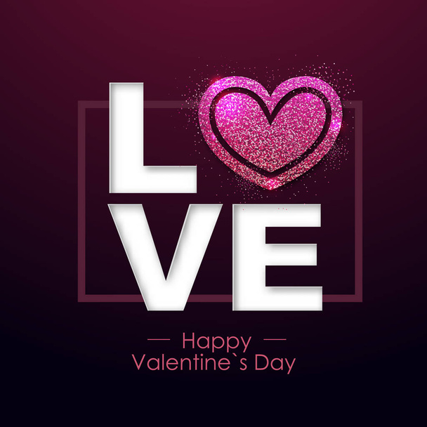 Happy valentines day background with love heart. Typgraphy greeting card design - Wektor, obraz