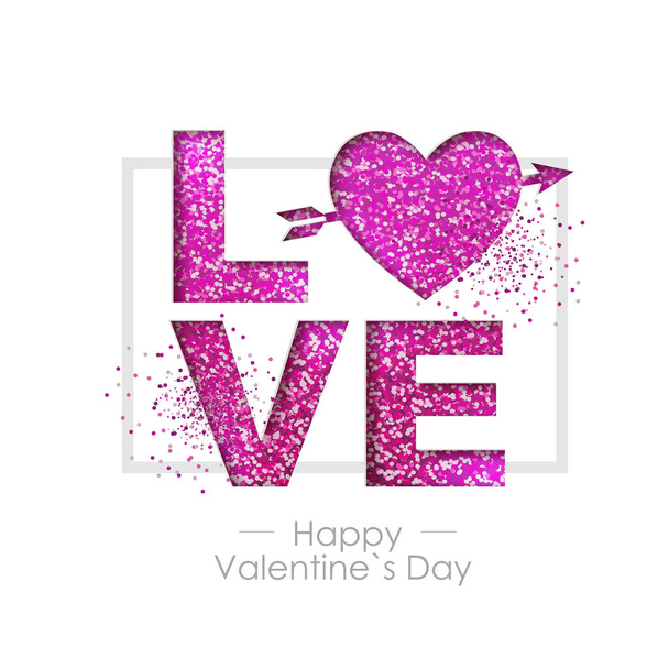Happy valentines day background with love heart. Typgraphy greeting card design - Vektor, Bild