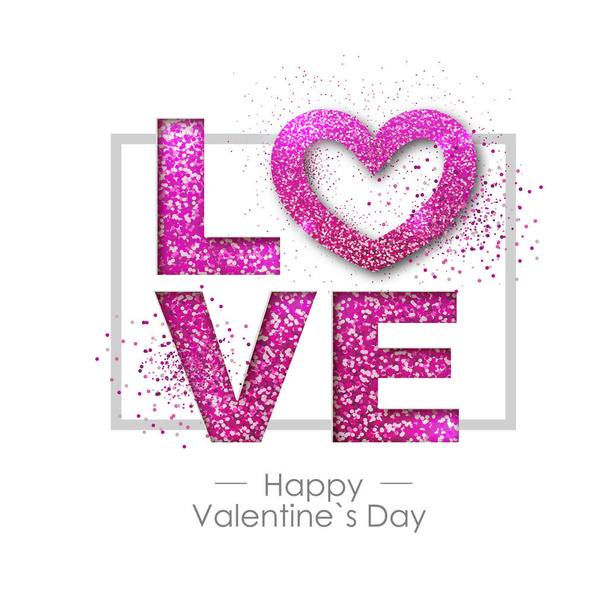 Happy valentines day background with love heart. Typgraphy greeting card design - Vector, imagen