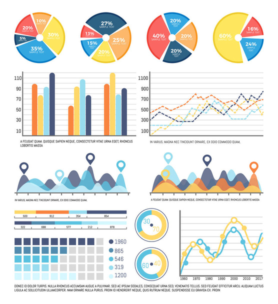 Infographics έκθεση σχετικά με τα δεδομένα που λαμβάνονται στον τομέα της έρευνας - Διάνυσμα, εικόνα