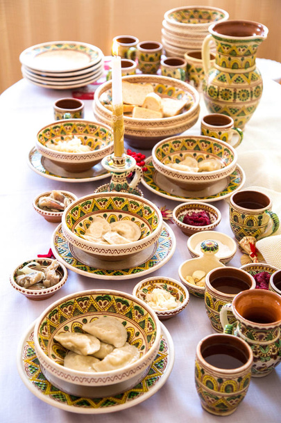 close up of traditional Ukrainian celebrate dinner, Yaremche - Photo, Image