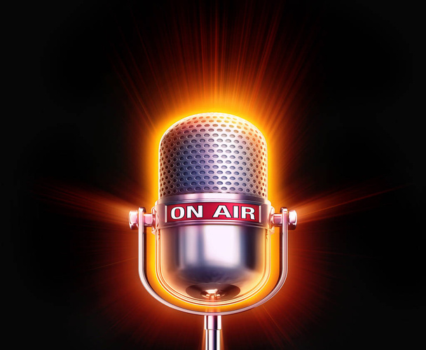 τρισδιάστατη απεικόνιση του ένα μικρόφωνο με τις λέξεις στον αέρα - Φωτογραφία, εικόνα