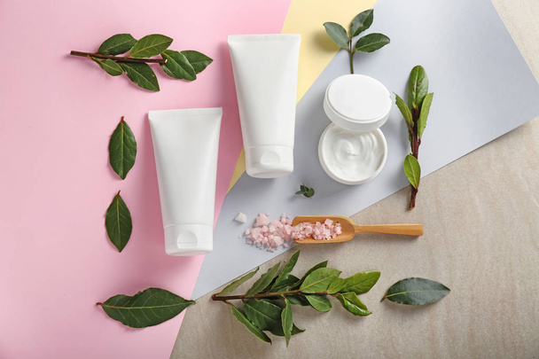 Composition with cosmetic products on color background - Fotó, kép