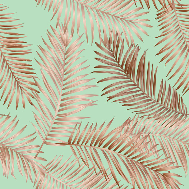 Gold Tropical Palm Leaves Seamless Pattern. Exotic Tropic Summer Floral Background for Textile, Fabric, Wallpaper. Luxury Jungle Graphic Design. Vector illustration - Vektör, Görsel