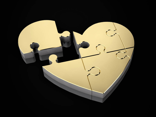 3d Иллюстрация золотого сердца головоломки
 - Фото, изображение