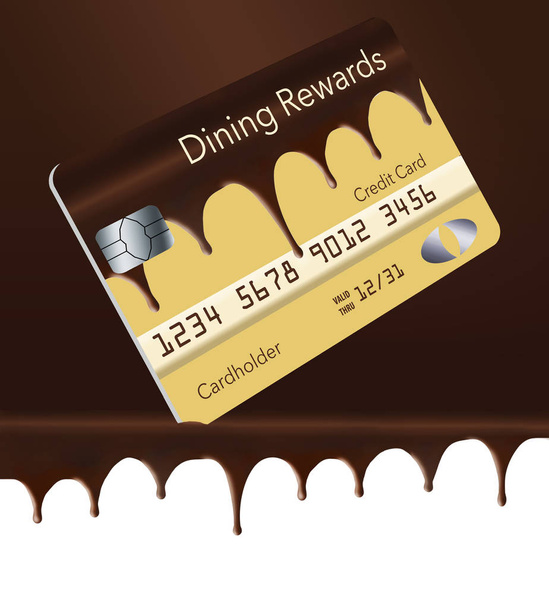 Egy hitelkártya, amit felajánl készpénz vissza jutalmazza, éttermek, célja, hogy néz ki, mint Boston cream pie szereplő áramló csokoládé. Ez az illusztráció. - Fotó, kép