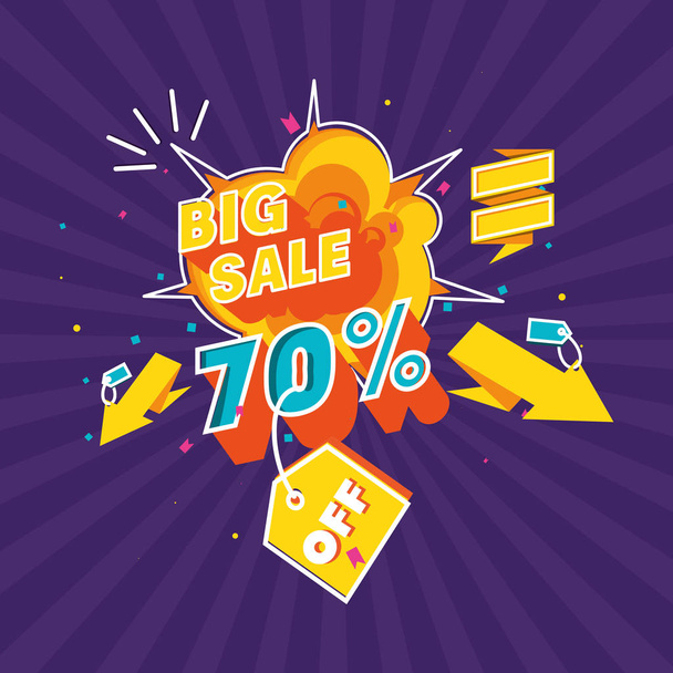 big sale label with explosion and icons - Vector, Image