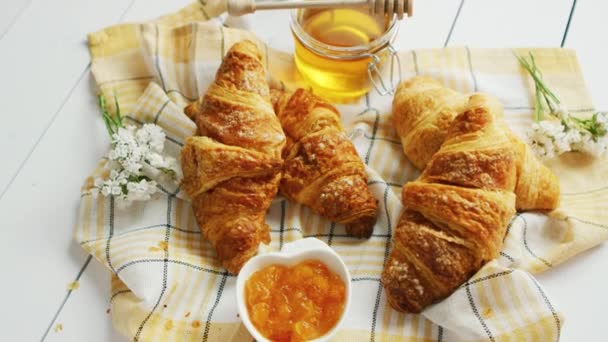 Croissants and condiments composition - Footage, Video