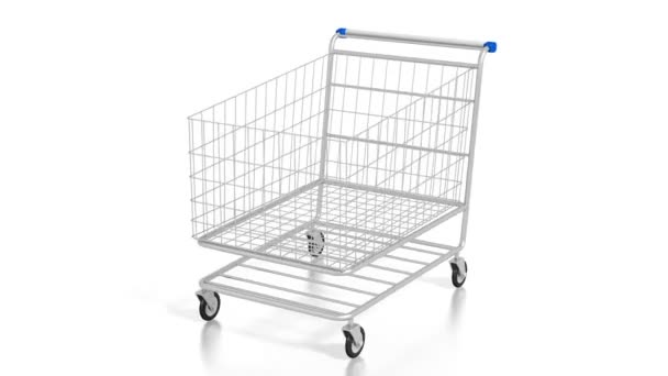 3D shopping cart on white background - great for topics like shopping mall, commerce etc. - Footage, Video