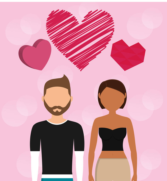 lovers couple with hearts floating - Vector, Image
