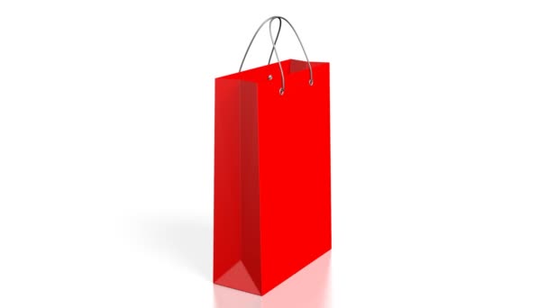 Bolsa de compras roja 3D aislada sobre fondo blanco - ideal para temas como compras, centro comercial, comercio, etc.
. - Imágenes, Vídeo
