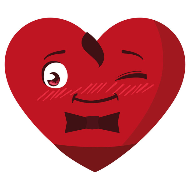 hart met bowtie emoticon karakter - Vector, afbeelding