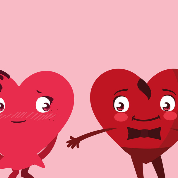 hearts couple emoticons characters - Wektor, obraz