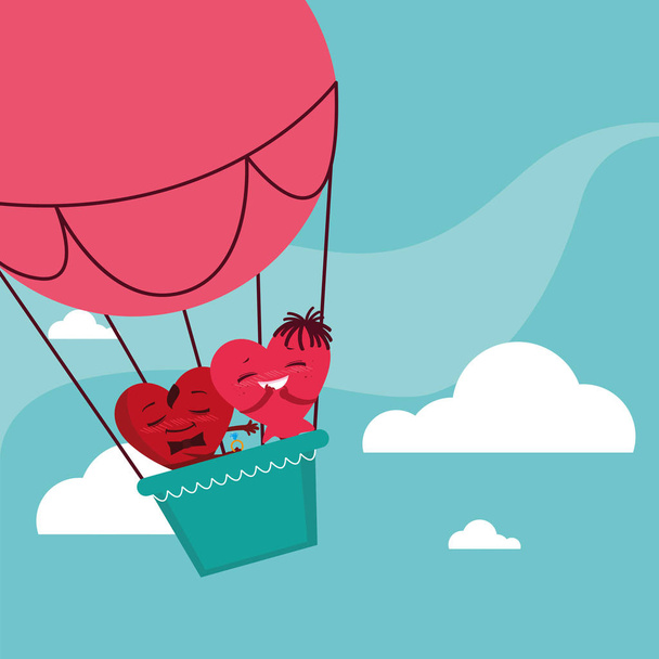 létající balon vzduchem hot pár srdce - Vektor, obrázek