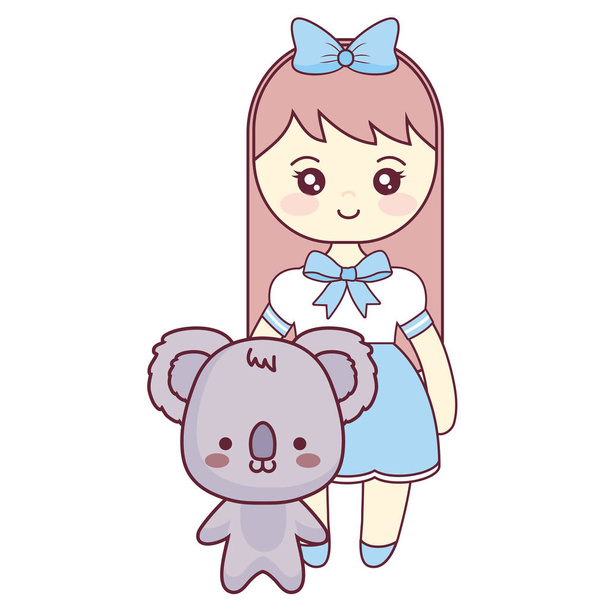 cute and little koala with girl - Vector, Image