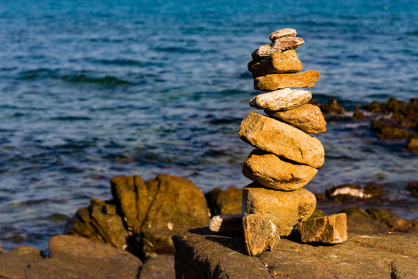 Balance stack stone on seacoast, abstract background - Photo, Image