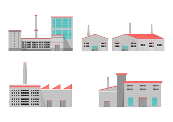 Промышленный завод в плоском стиле. Вектор и иллюстрация производственного здания. Эко стиль концепции. Городской ландшафт
 - Вектор,изображение