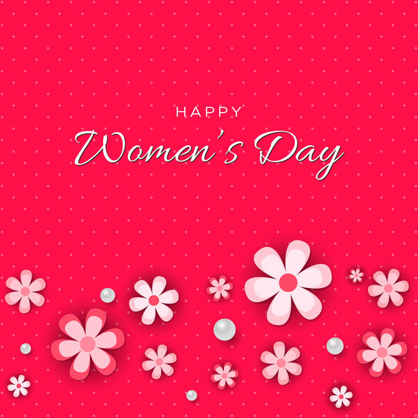 Happy Woman's day! Vector lettering illustration with flowers on pink background - Vector, Image