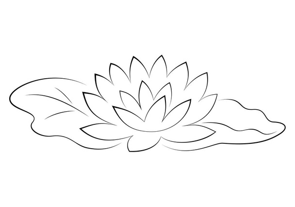 Beautiful lotus flower black silhouette with leaves in pond. Poster with water lily vector illustration isolated on white background. - Vector, Image