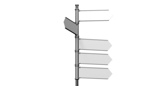白い背景のアニメーションの 5 つの矢印の付いた 3 d 標識 (道路標識) - 映像、動画