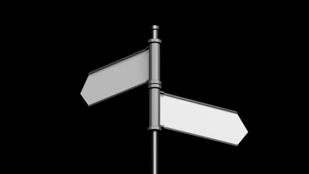 3D signpost (roadsign) with two arrows on black background - animation - Footage, Video