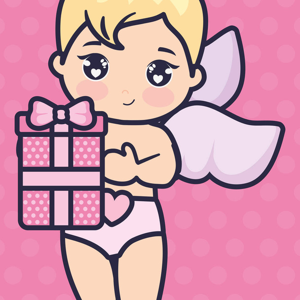 petit bébé Cupidon avec cadeau
 - Vecteur, image