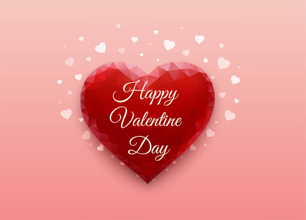 Red heart on pink background in form of polygonal triangles. Valentine's day. Romantic greeting card. Love festive poster. Vector illustration - ベクター画像