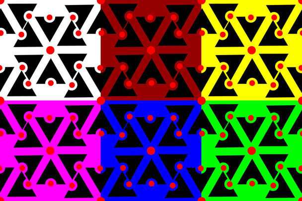 Slovanský Bůh Perun vzor bezešvé, symboly Perun (černá, bílá, červená, modrá, zelená, fialová, žlutá) pozadí set, slovanské amulety, - Vektor, obrázek